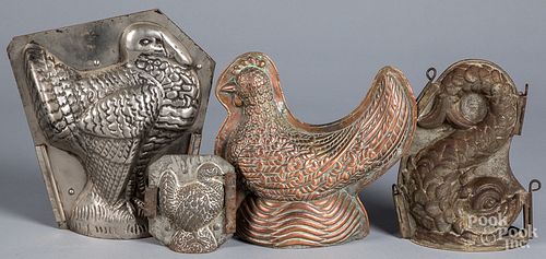 FOUR CHOCOLATE MOLDS, EARLY 20TH