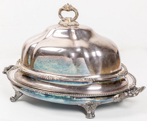 LARGE SILVER PLATED MEAT DOME AND