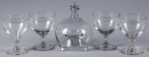 FOUR COLORLESS GLASS GOBLETS AND 3155a8