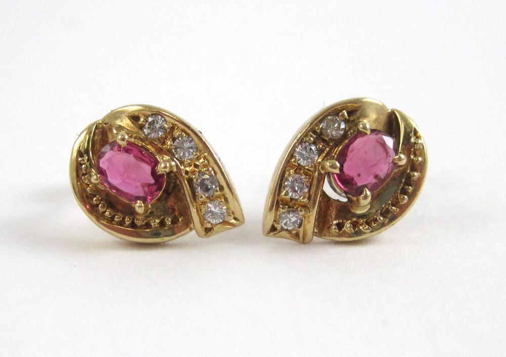 PAIR OF RUBY AND DIAMOND STUD EARRINGS  3155e9