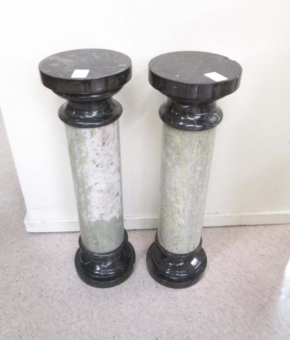 PAIR OF TWO-TONE GREEN MARBLE PEDESTALS,