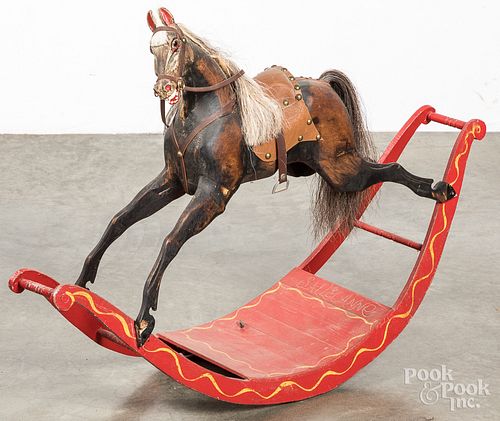MODERN CARVED HOBBY HORSE, INSCRIBED