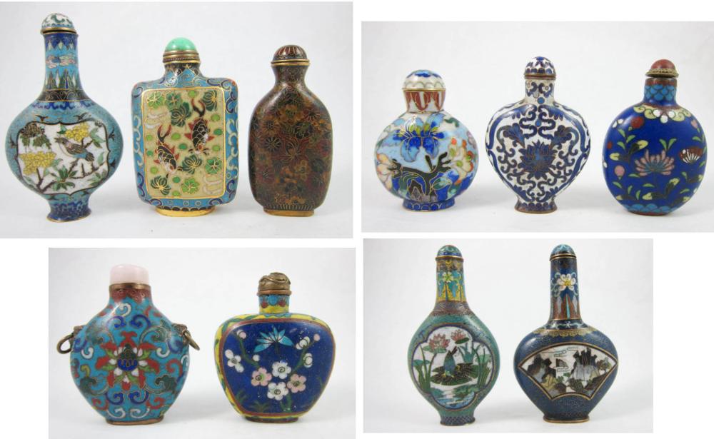 TEN CHINESE CLOISONNE SNUFF BOTTLES,