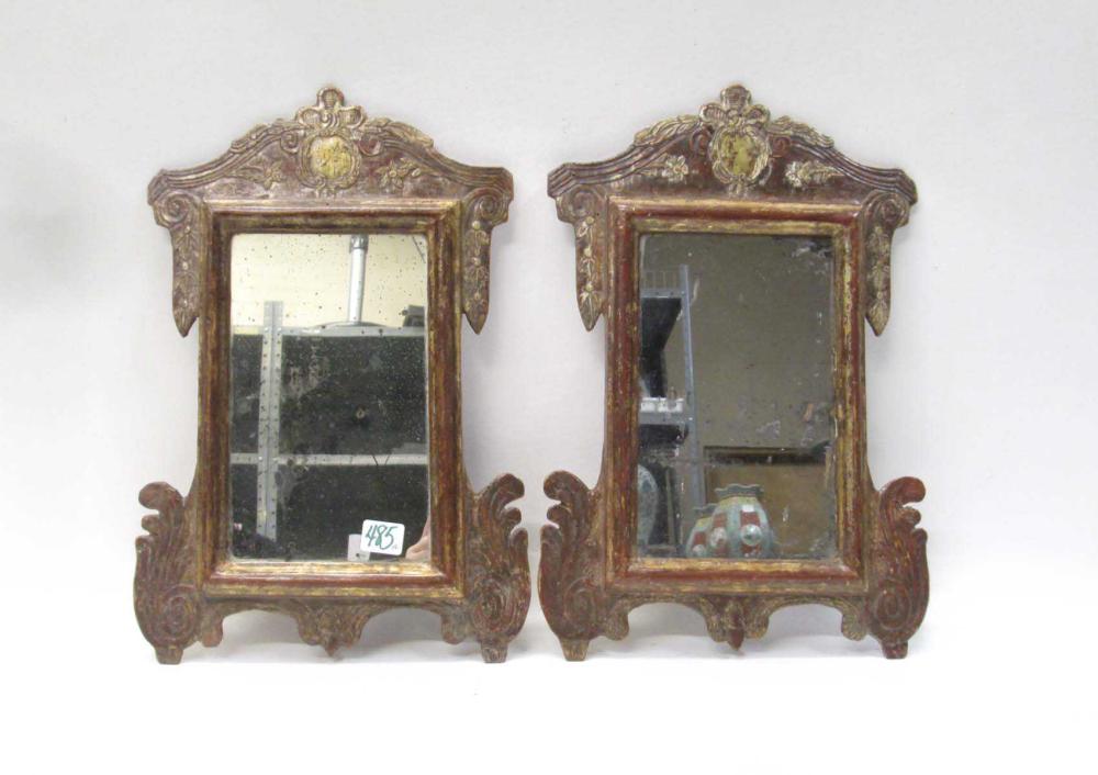 PAIR OF CARVED GILTWOOD WALL MIRRORS,