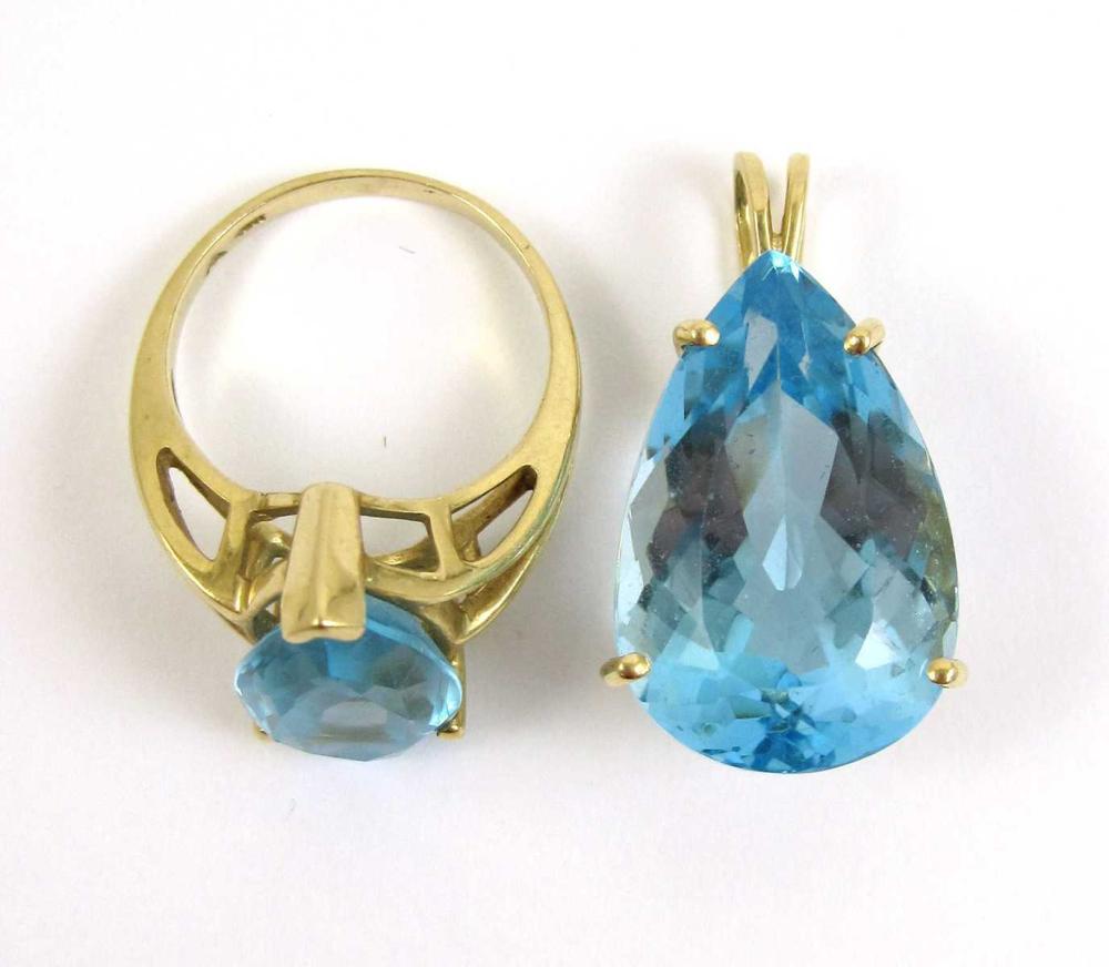 TWO ARTICLES OF BLUE TOPAZ JEWELRY,