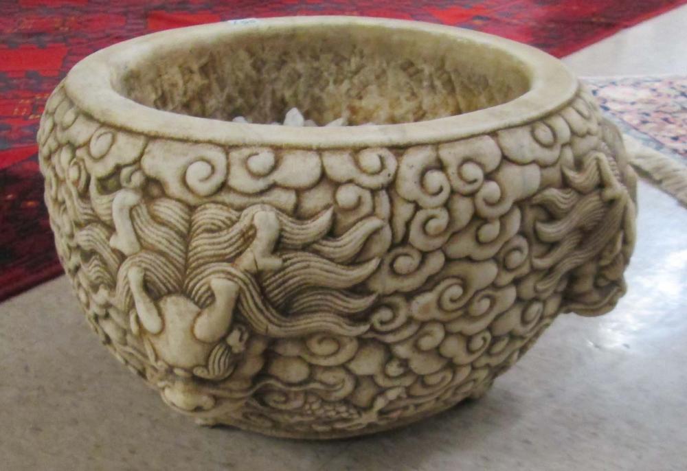 CHINESE SCULPTURED MARBLE PLANTER,