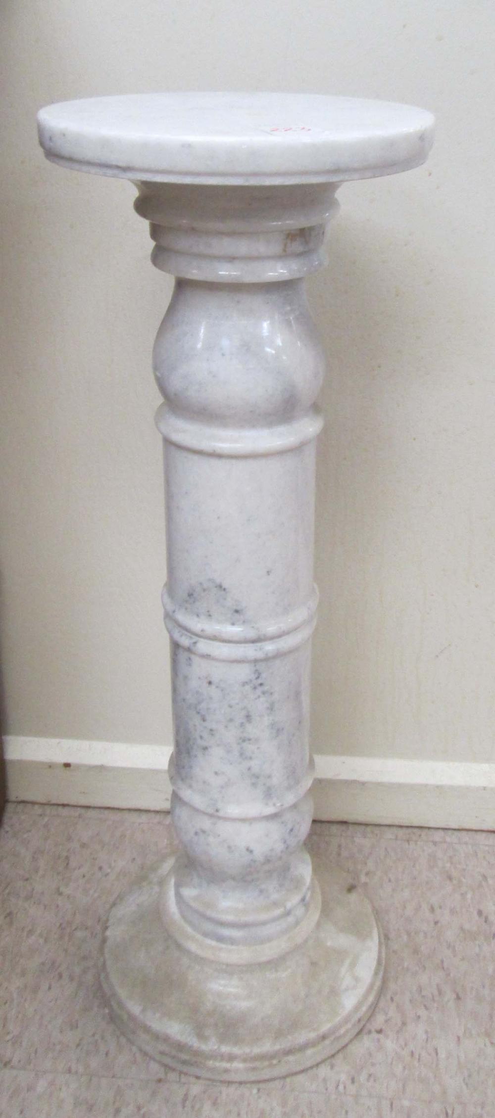 THREE WHITE CARARA MARBLE PEDESTALS,