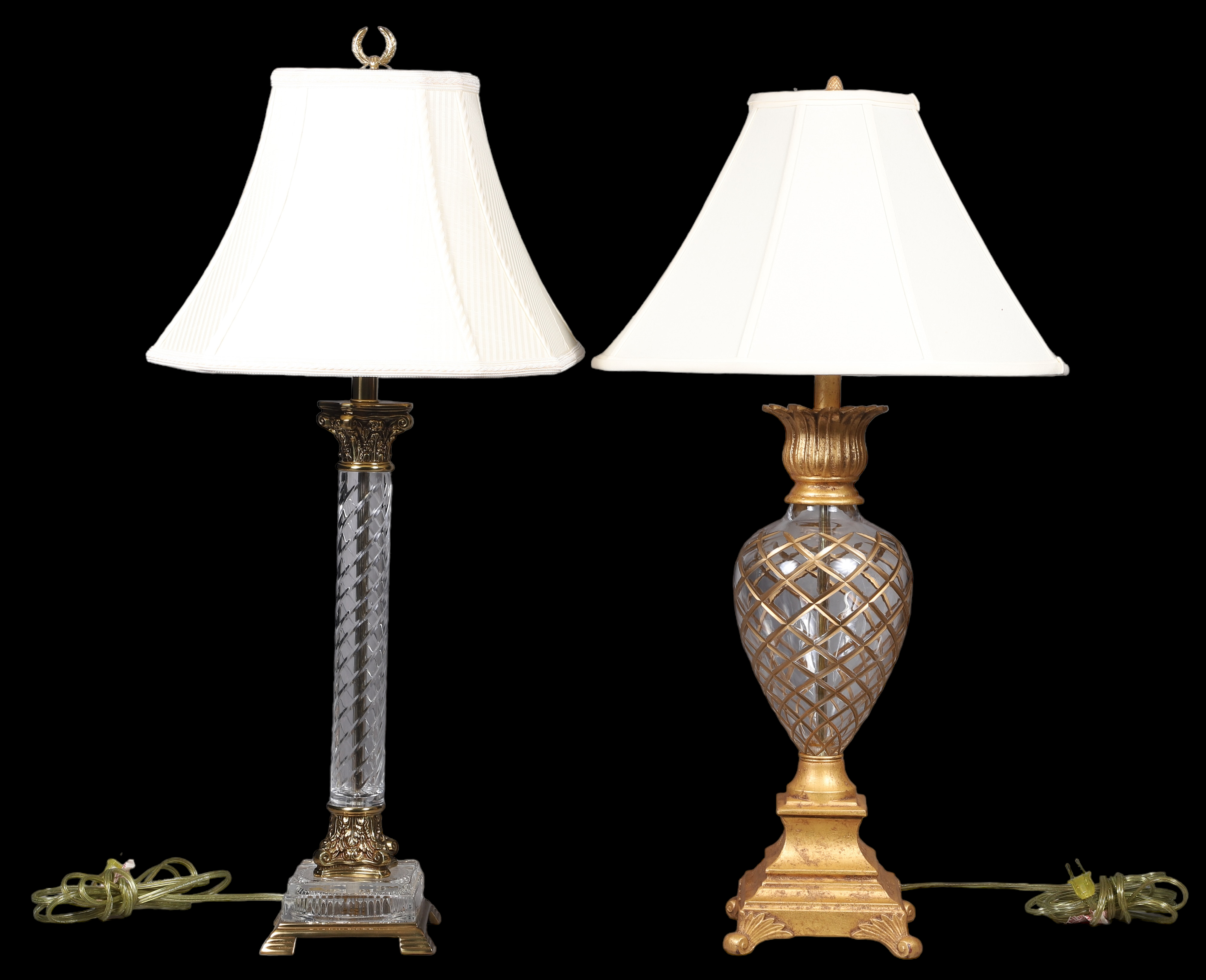 (2) Crystal table lamps, c/o column