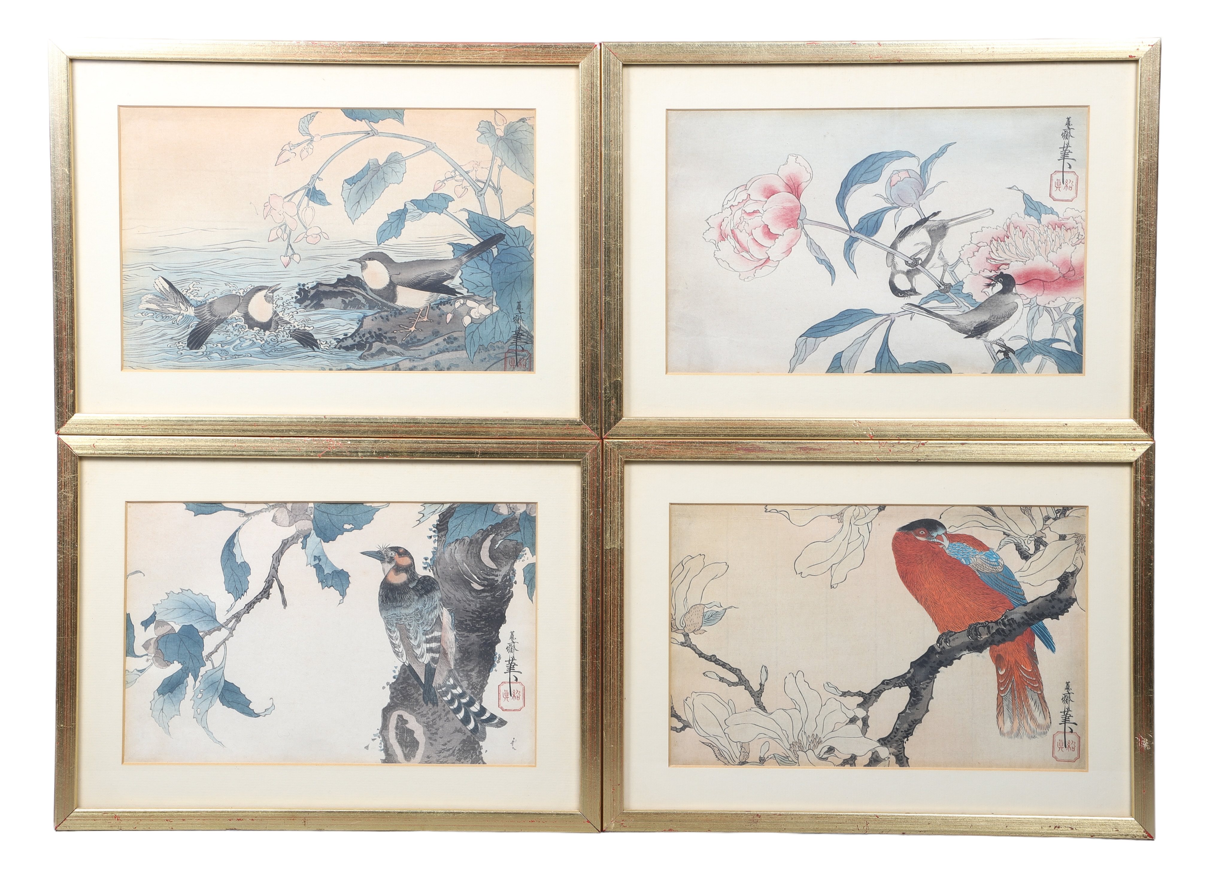  4 Pcs Japanese art birds flora  318021