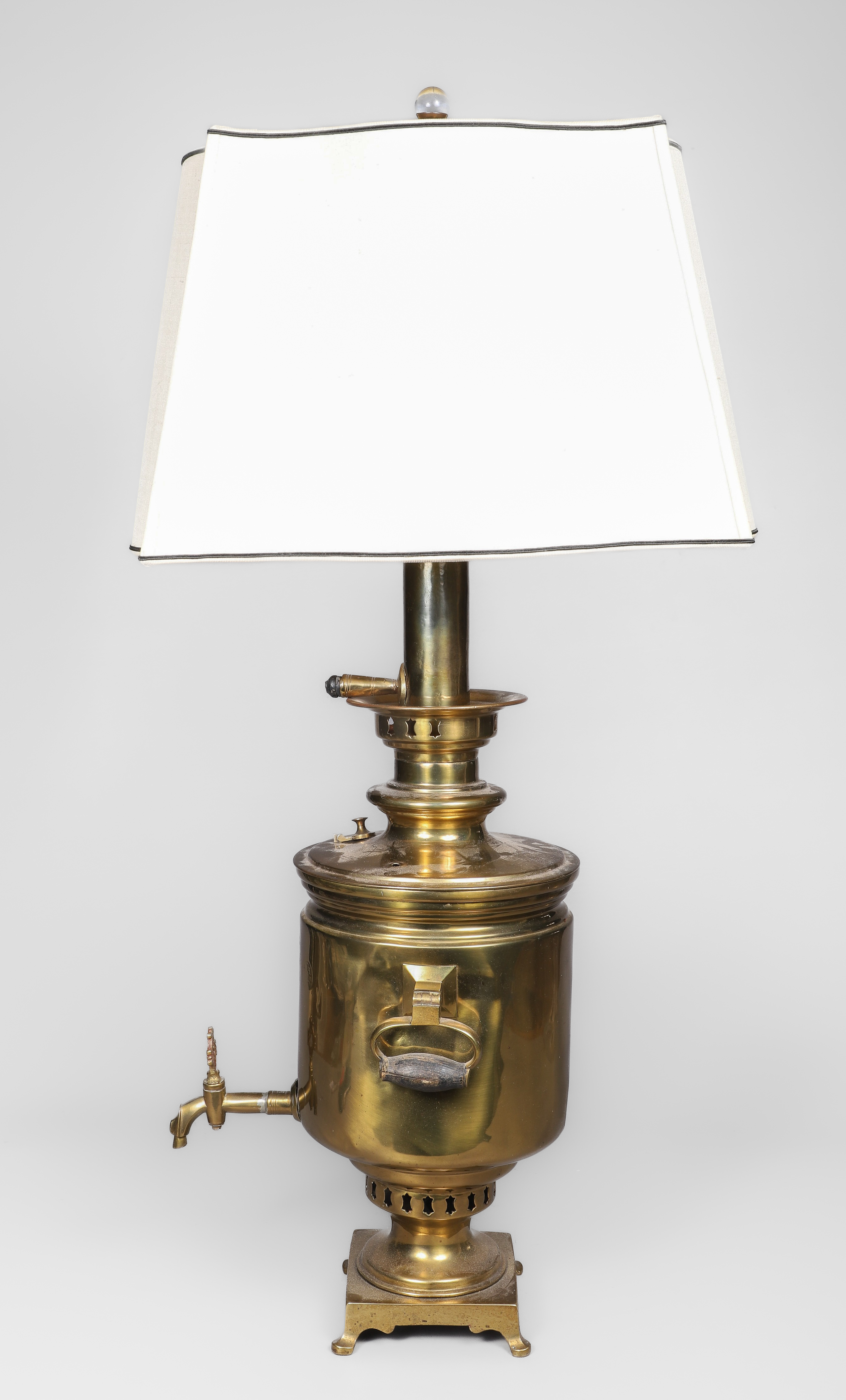 Brass Samovar as lamp, with silk shade,
