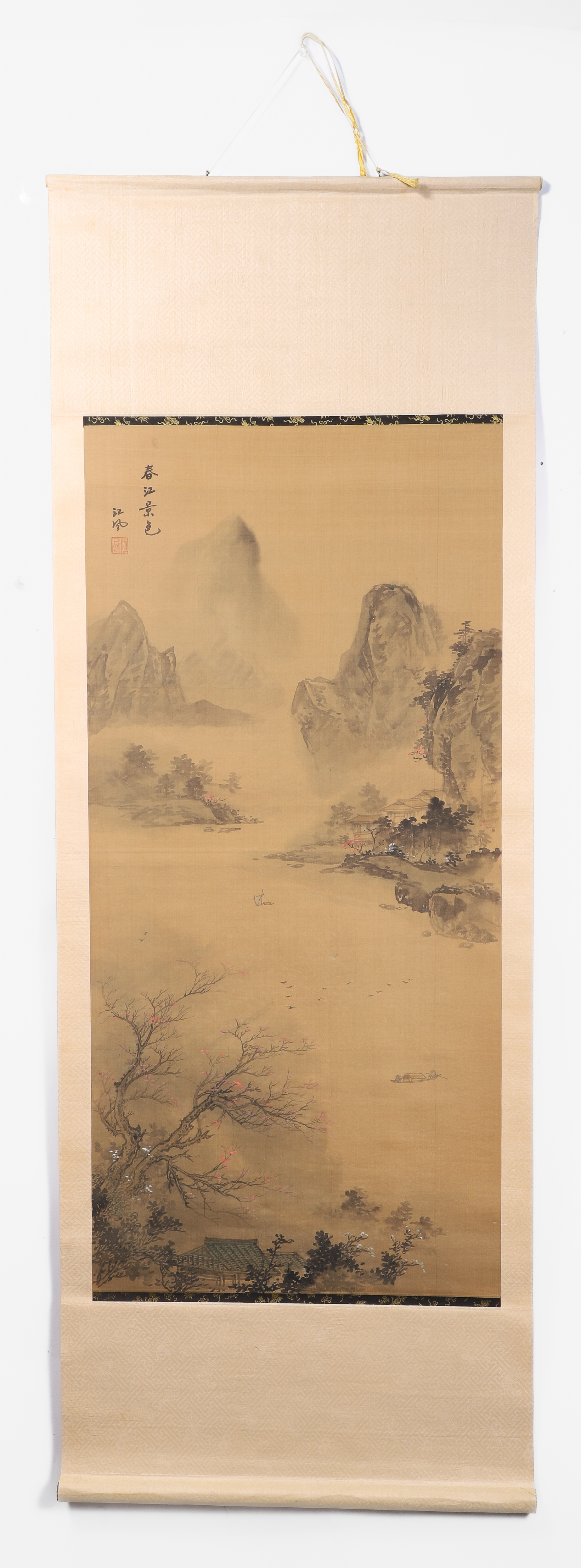Chinese scroll, house in mountain