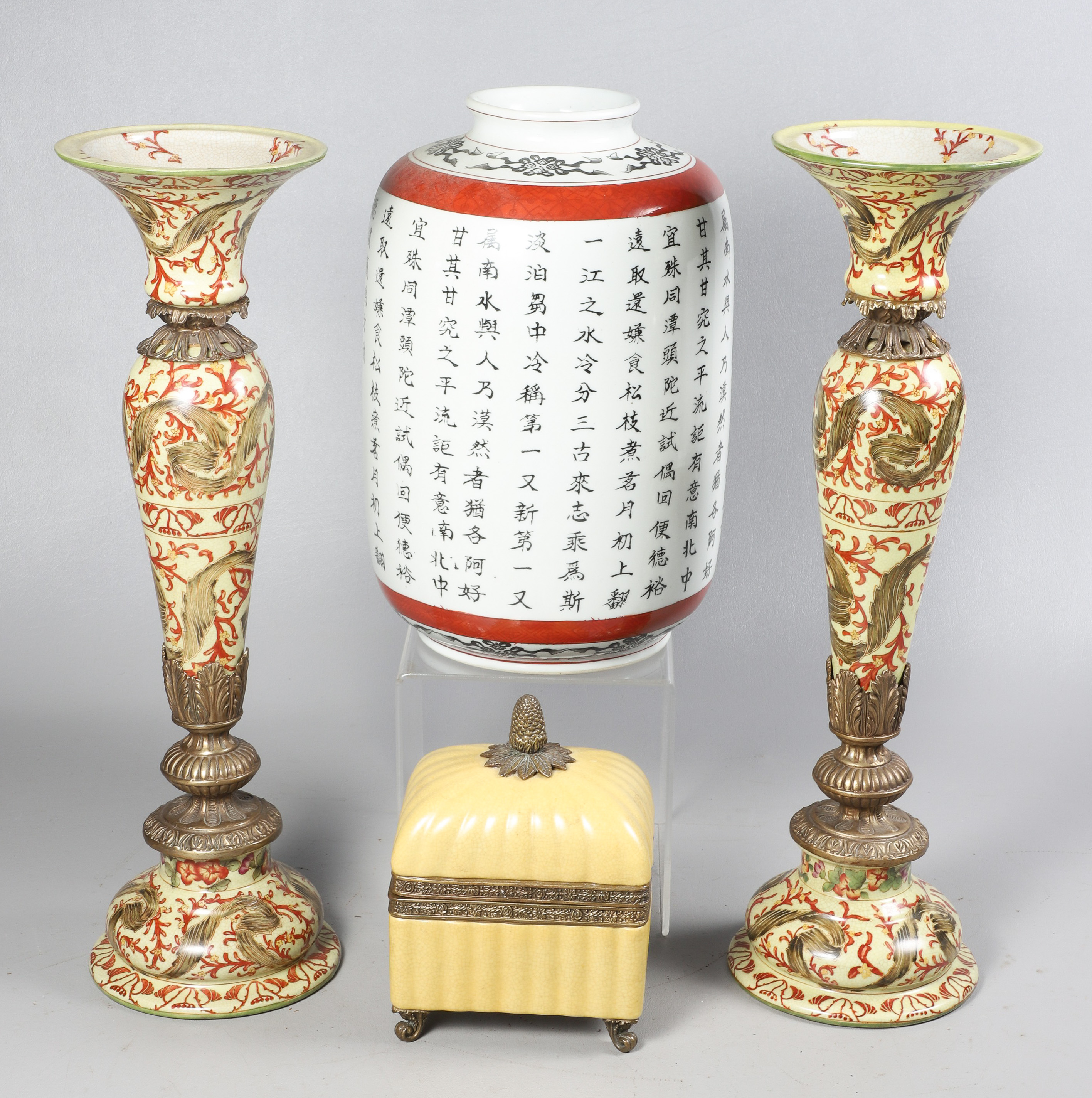 Asian Decorator Pottery Vase Candlesticks  318078