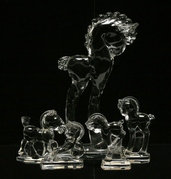 Five Paden City clear molded glass