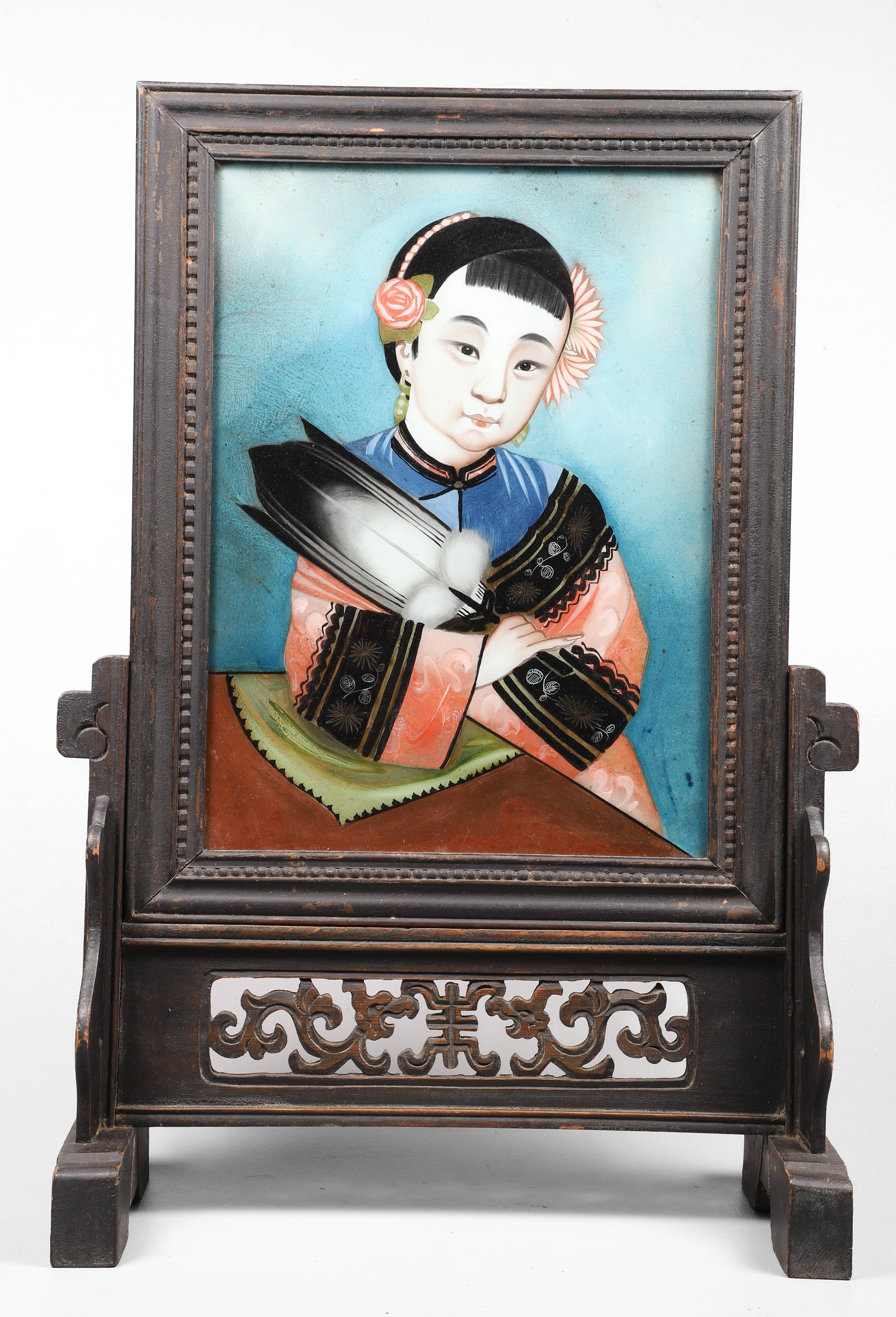 Japanese reverse painted mirror