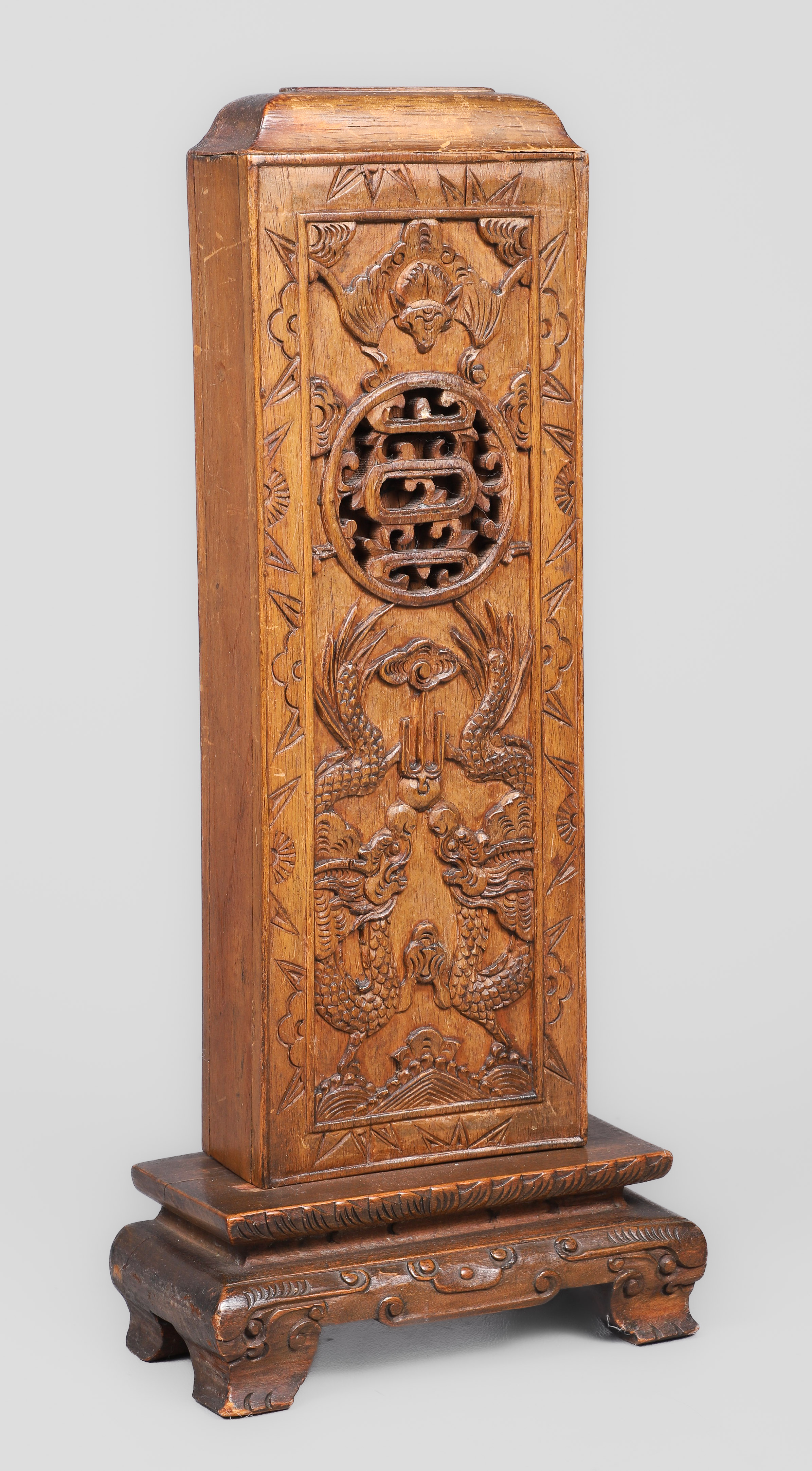 Chinese carved wood ancestral tablet 318081