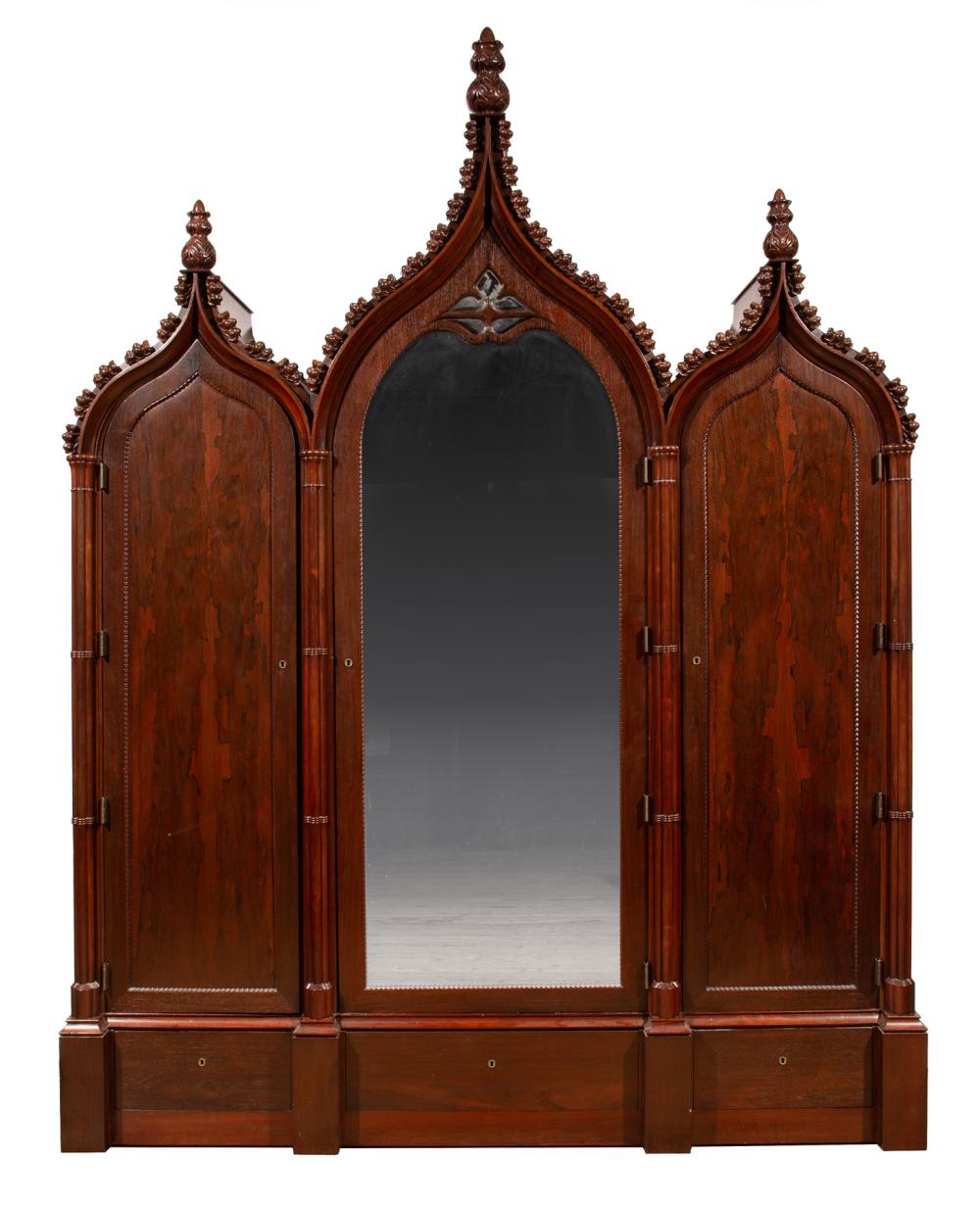 CARVED ROSEWOOD TRIPART ARMOIRE  31810e