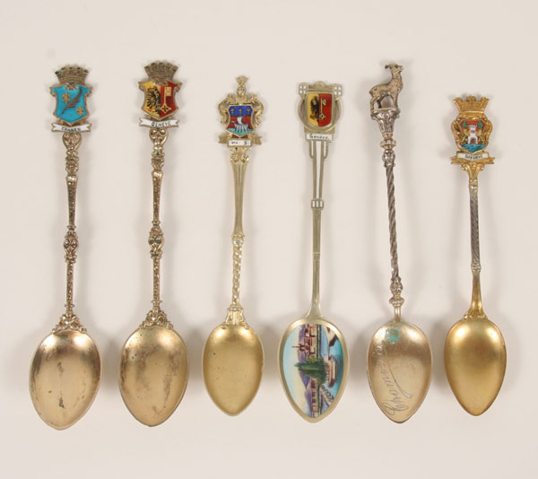 Six .800 silver enameled souvenir