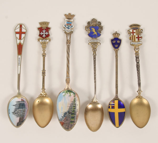 Six .800 silver enameled souvenir