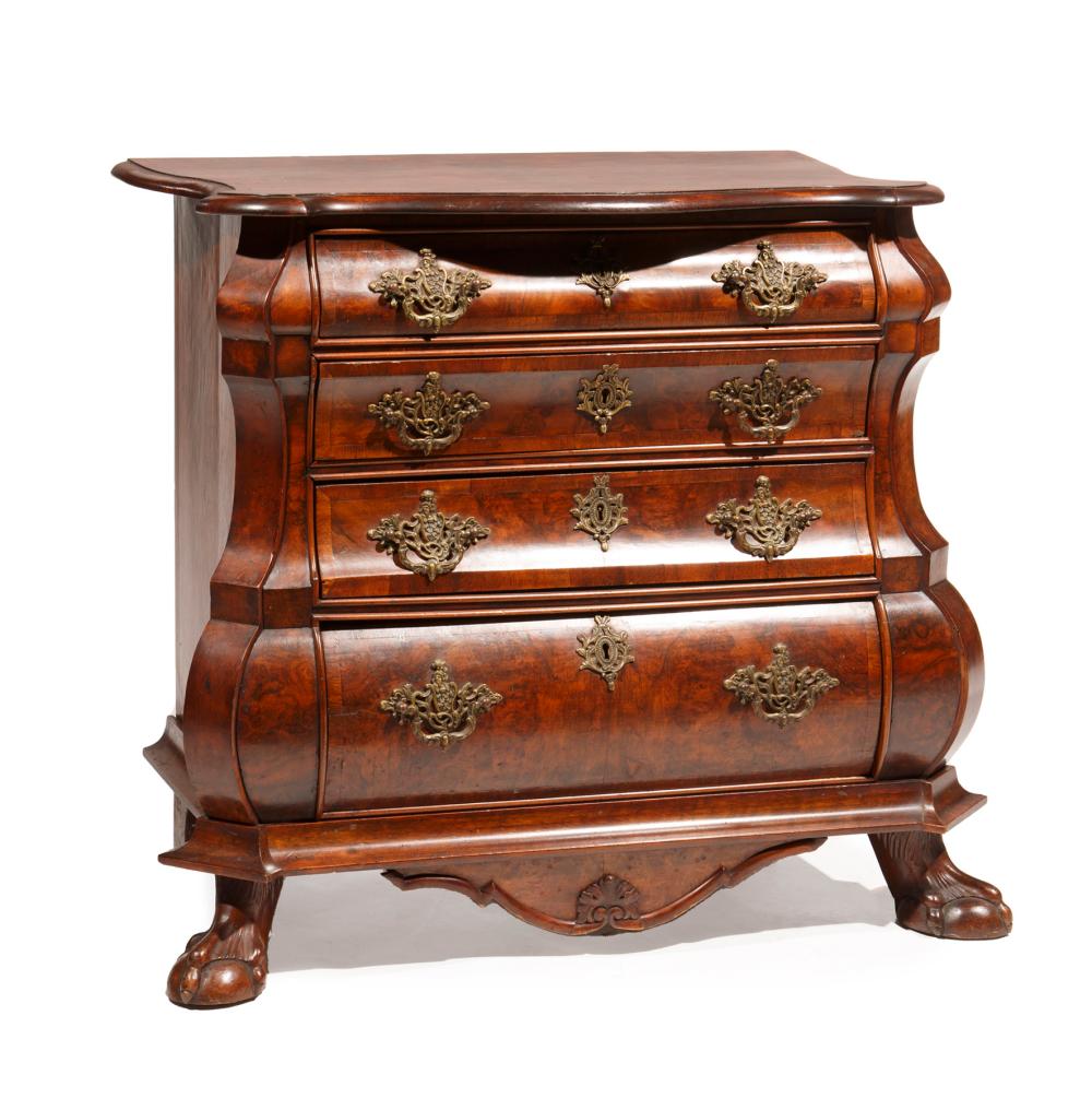 DUTCH ROCOCO BURLWOOD BOMBE CHEST