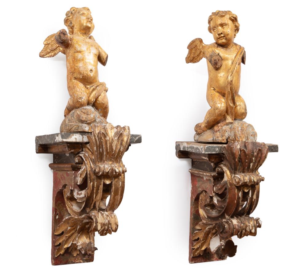 GILTWOOD FIGURES OF CHERUBSPair of Giltwood