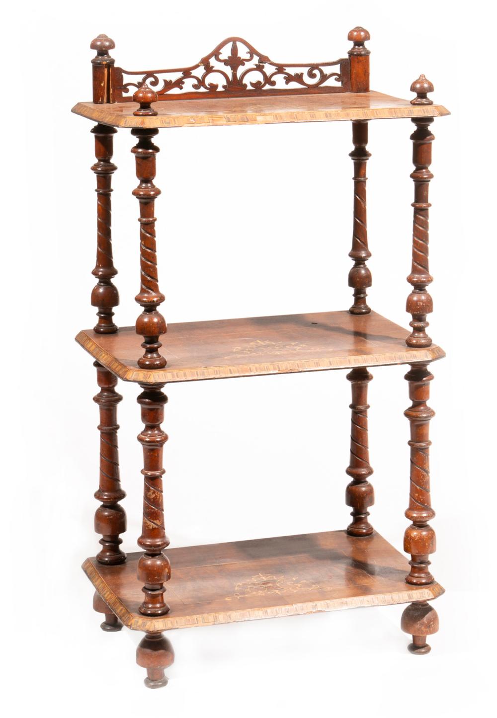 REGENCY INLAID BURL WALNUT THREE-TIER