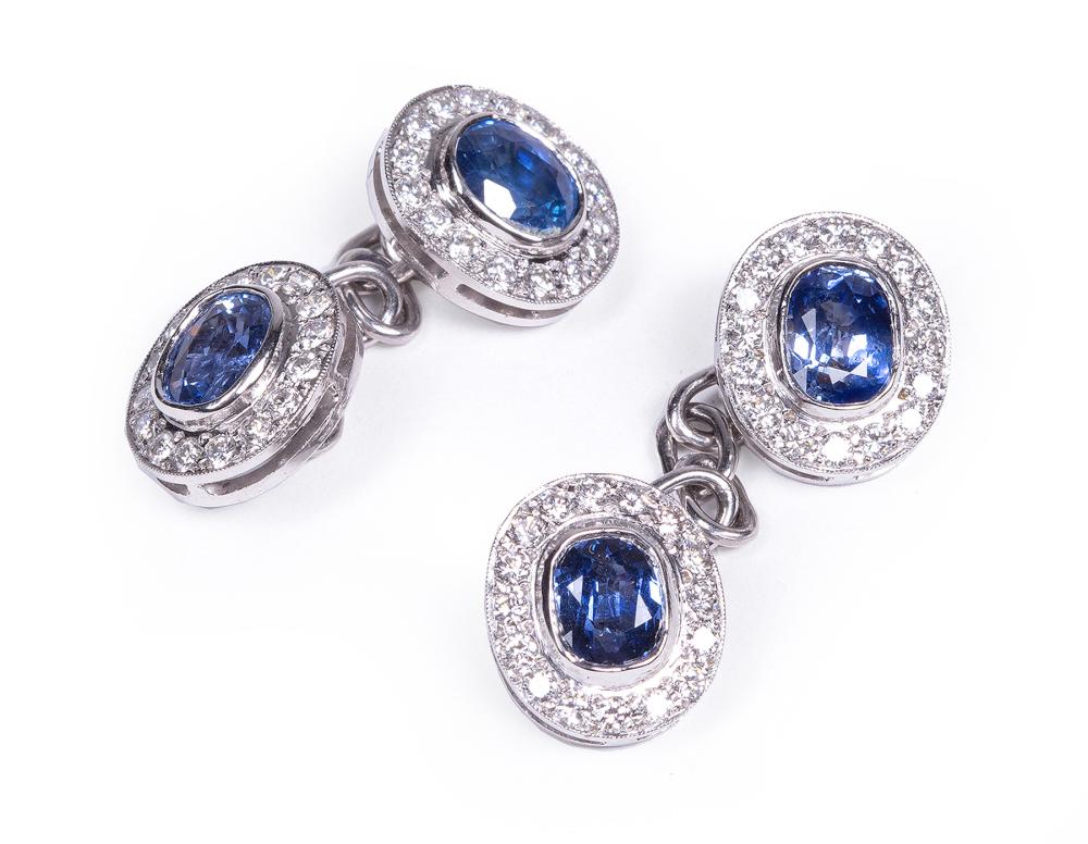PAIR OF 18 KT. WHITE GOLD, SAPPHIRE