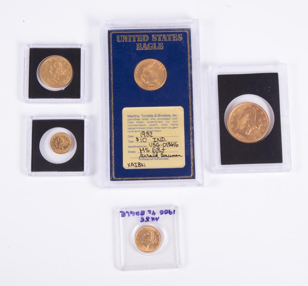 FIVE UNITED STATES GOLD COINSFive 31822c