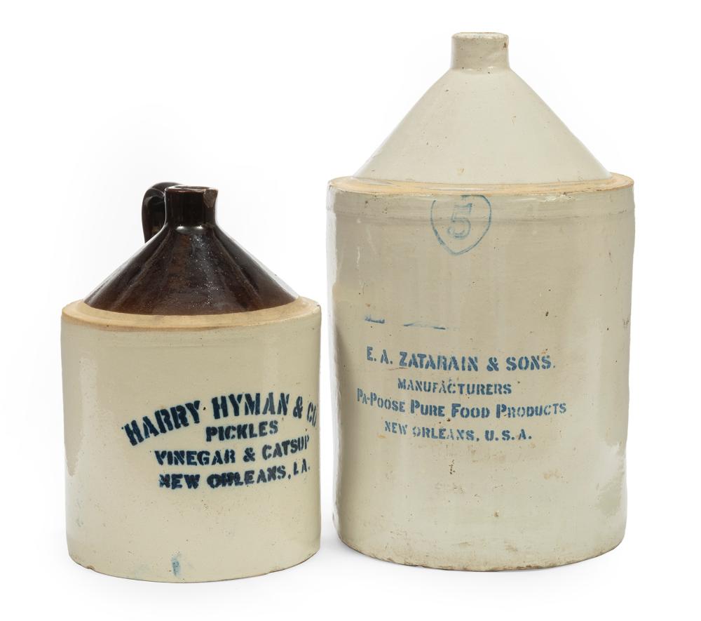 TWO NEW ORLEANS STONEWARE ADVERTISING
