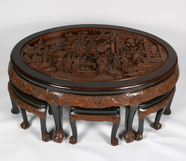 Intricately carved Asian tea table