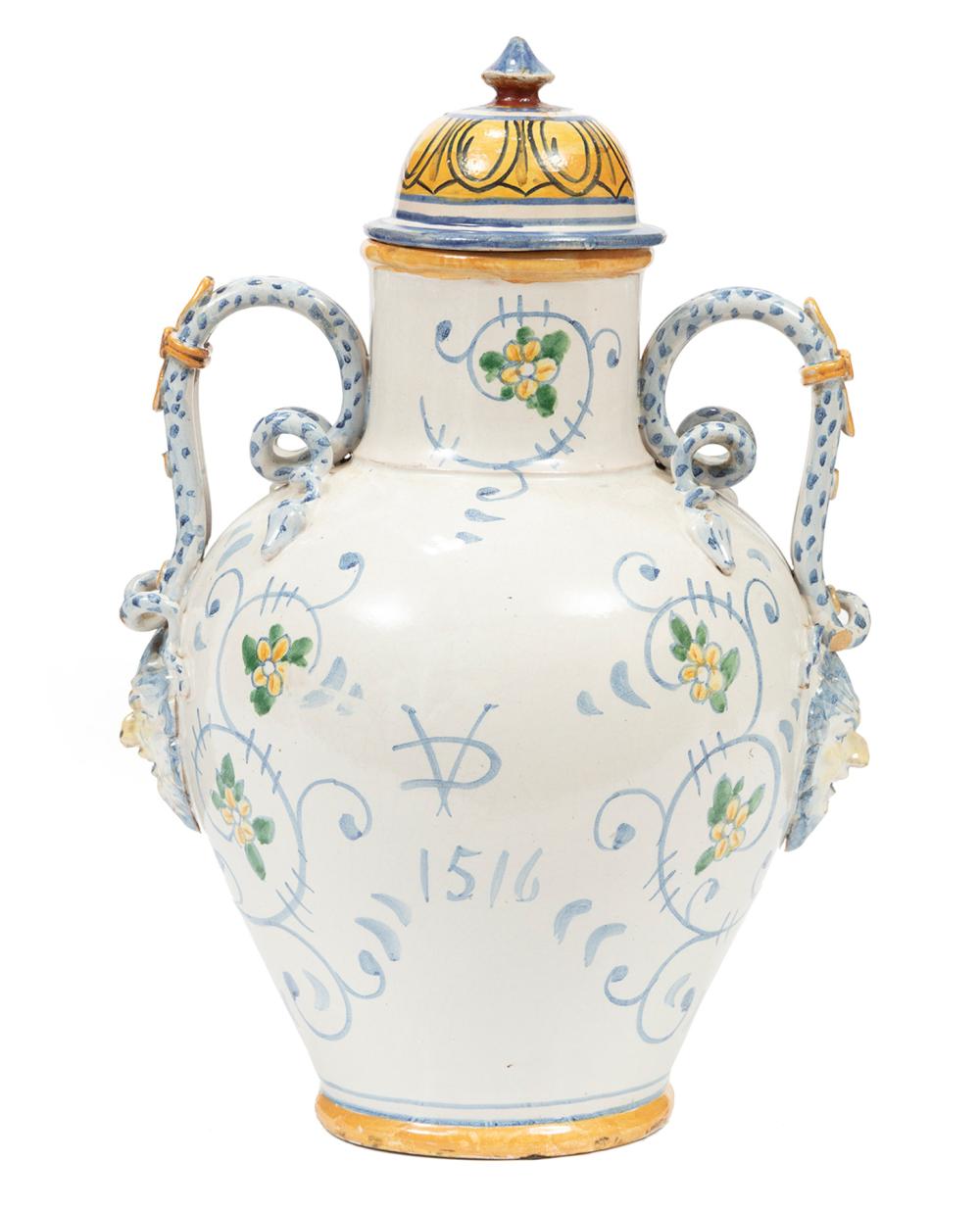 FRENCH FAIENCE LIDDED JARLarge