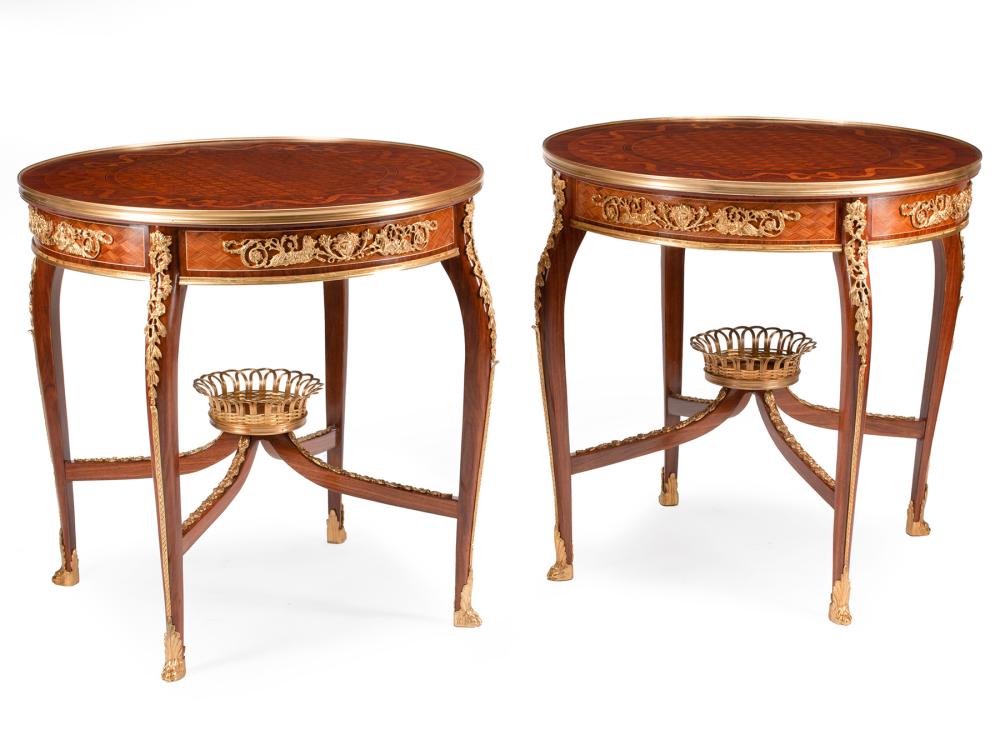 LOUIS XV-STYLE KINGWOOD, MARQUETRY GUERIDONSPair