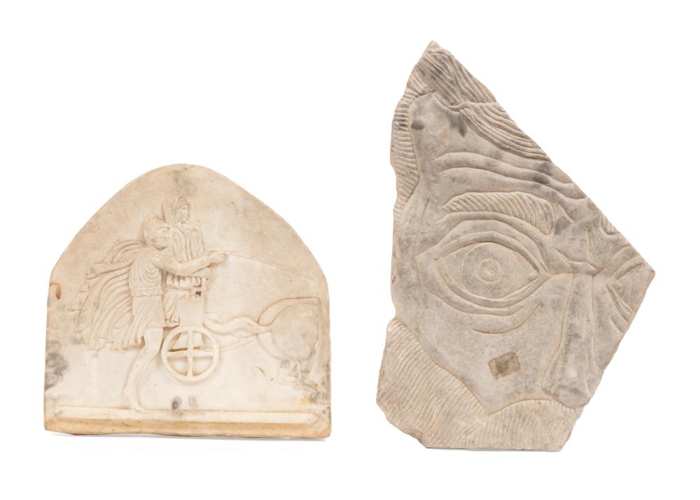 TWO CARVED MARBLE RELIEF PLAQUESTwo