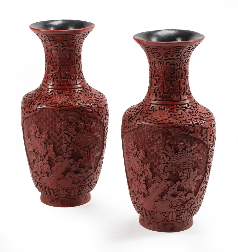 PAIR OF CHINESE RED LACQUER VASESPair 3183ec