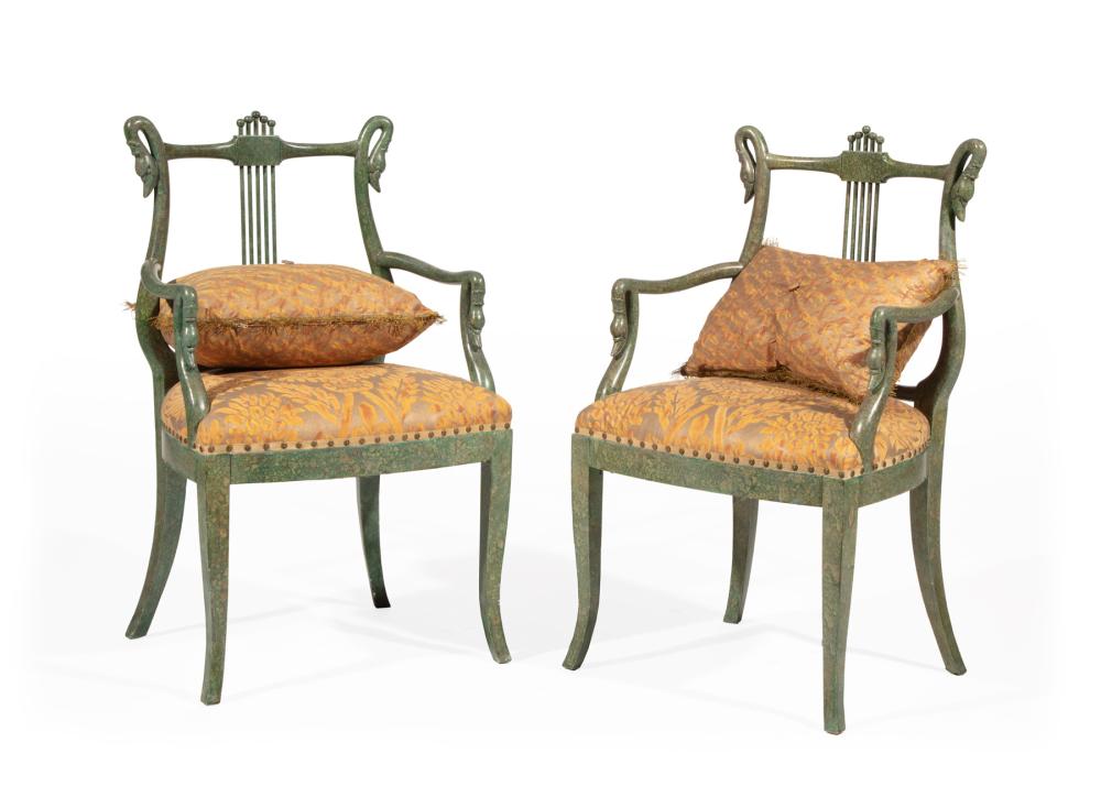 PAIR OF EMPIRE STYLE VERTE PEINTE 31840a