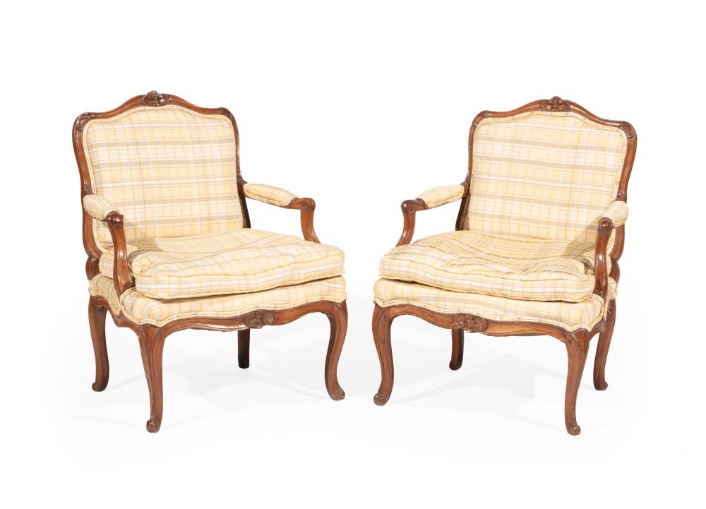 PAIR OF LOUIS XV CARVED OAK FAUTEUILSPair