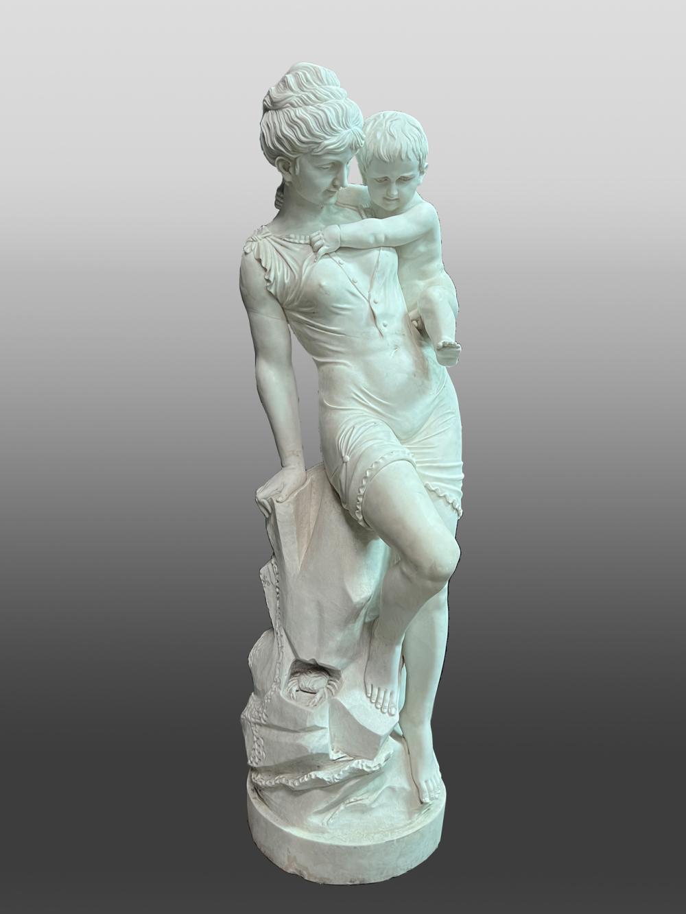 MARBLE FIGURAL GROUP OF WOMAN &