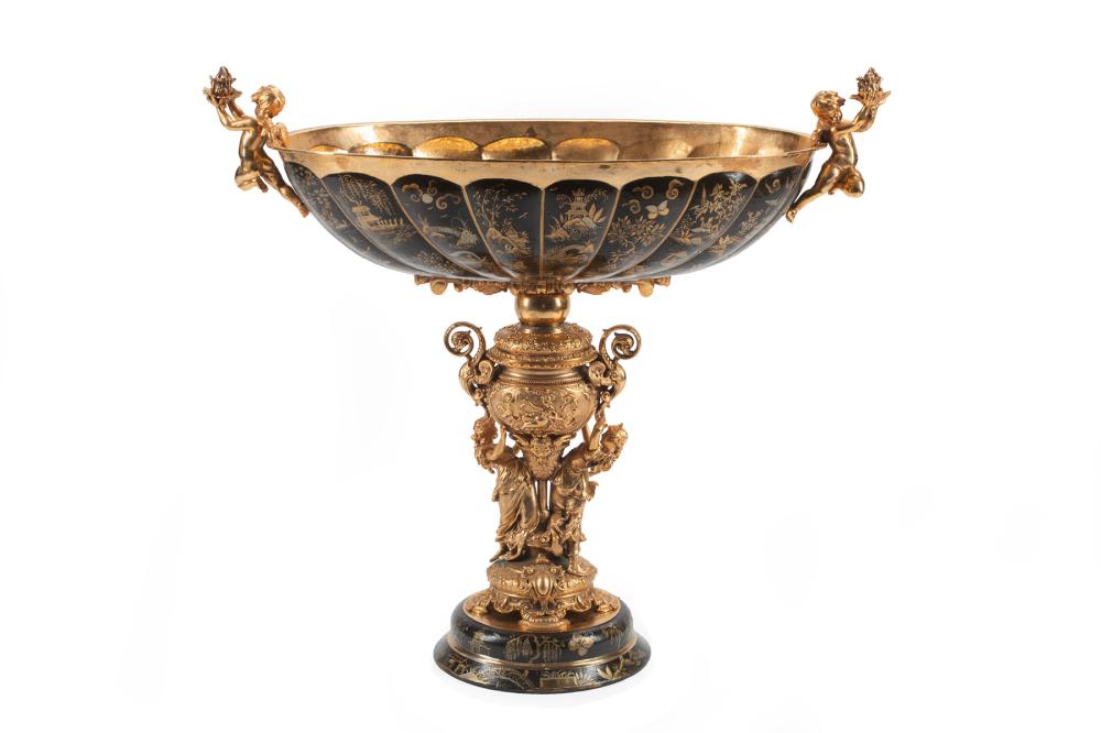 GILT BRONZE AND CHINOISERIE CENTERPIECEMonumental