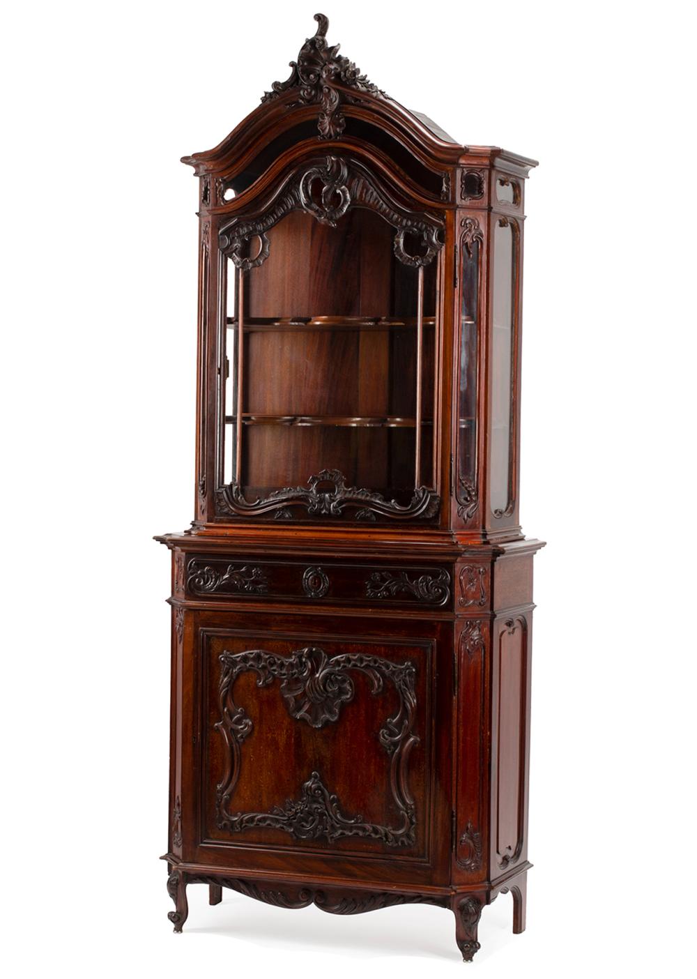 FRENCH CARVED MAHOGANY VITRINE