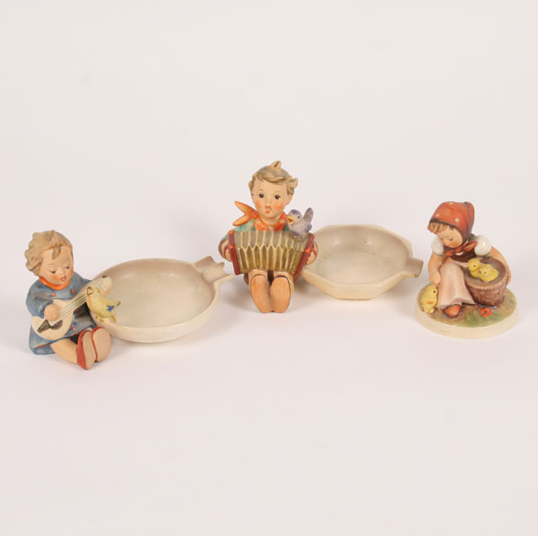 Three Hummel figures; #114 ashtray,