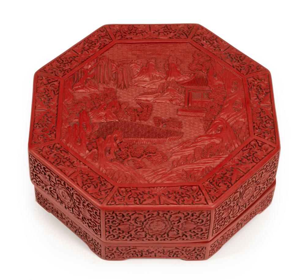 CHINESE RED LACQUER OCTAGONAL COVERED 3185bd