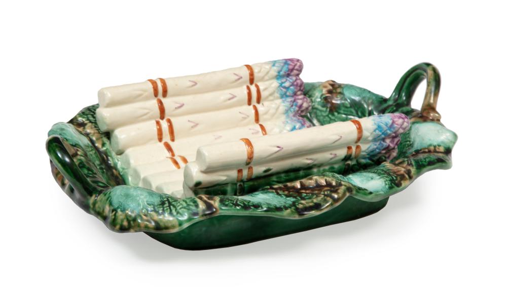 FRENCH MAJOLICA ASPARAGUS CRADLE SERVING