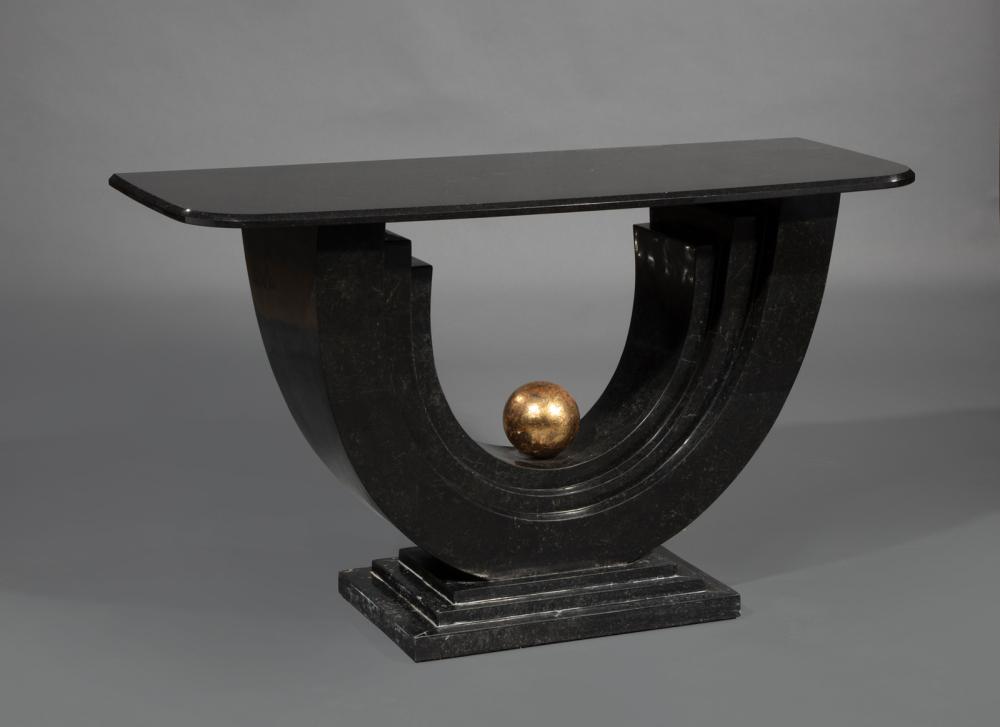 BLACK GRANITE-VENEERED CONSOLE TABLEArt