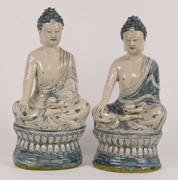 Pair Asian ceramic seated Buddha 4f3f3