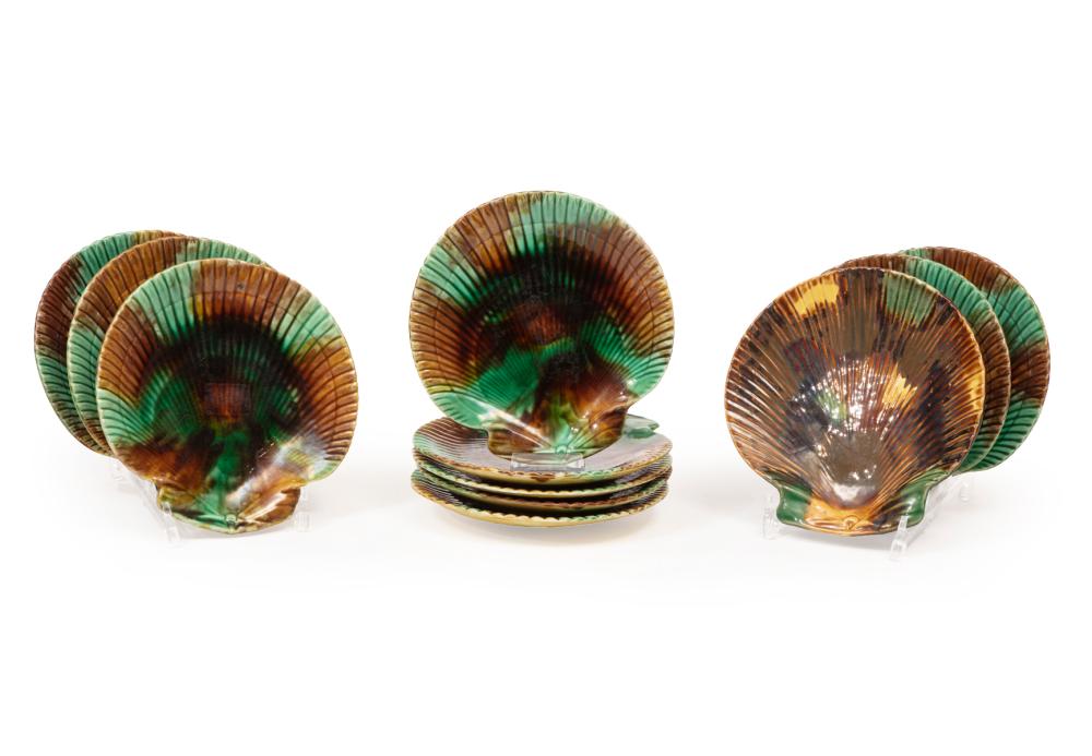 SET OF ELEVEN MAJOLICA SHELL-FORM