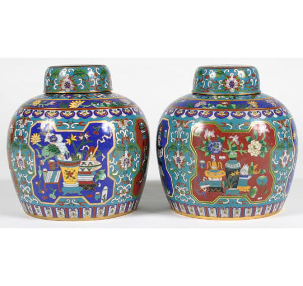 Chinese ginger jars; pair cloisonne
