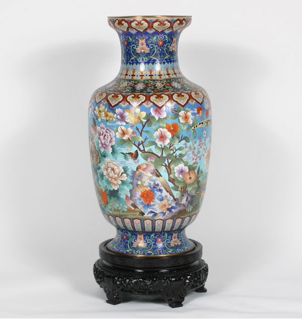 Asian cloisonne temple jar on base;