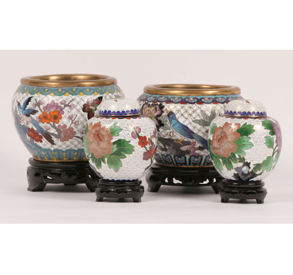 Four cloisonne jars; two lidded, all