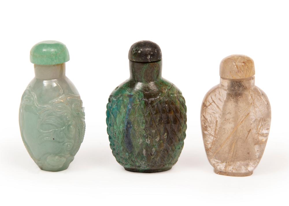 THREE CHINESE STONE SNUFF BOTTLESThree 3187eb