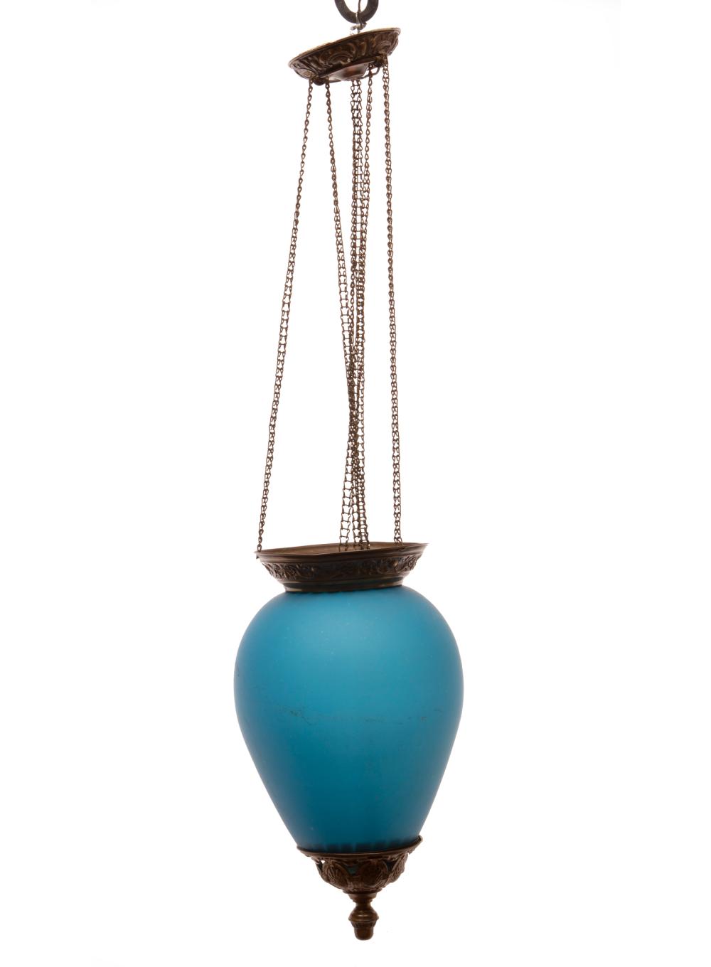 FRENCH BLUE OPALINE GLASS HALL 31886c