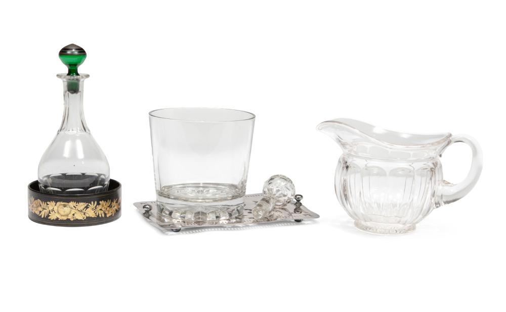 GLASS DECANTER, PITCHER AND ICE BUCKETAntique